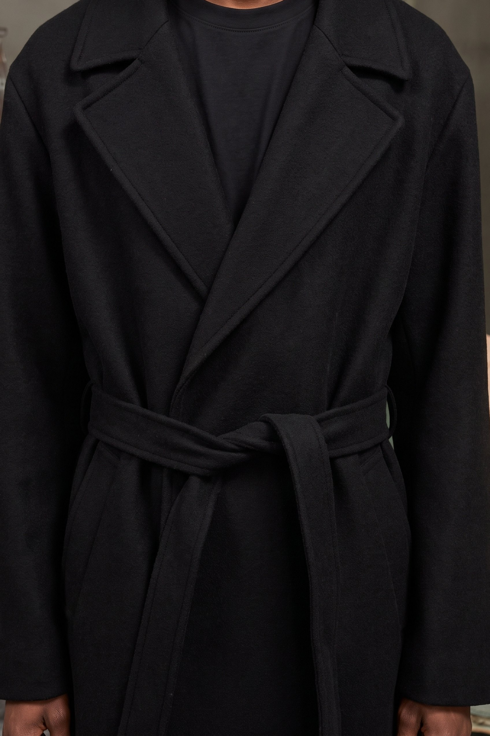 Belted Wool Coat and Raw Denim: coat detail