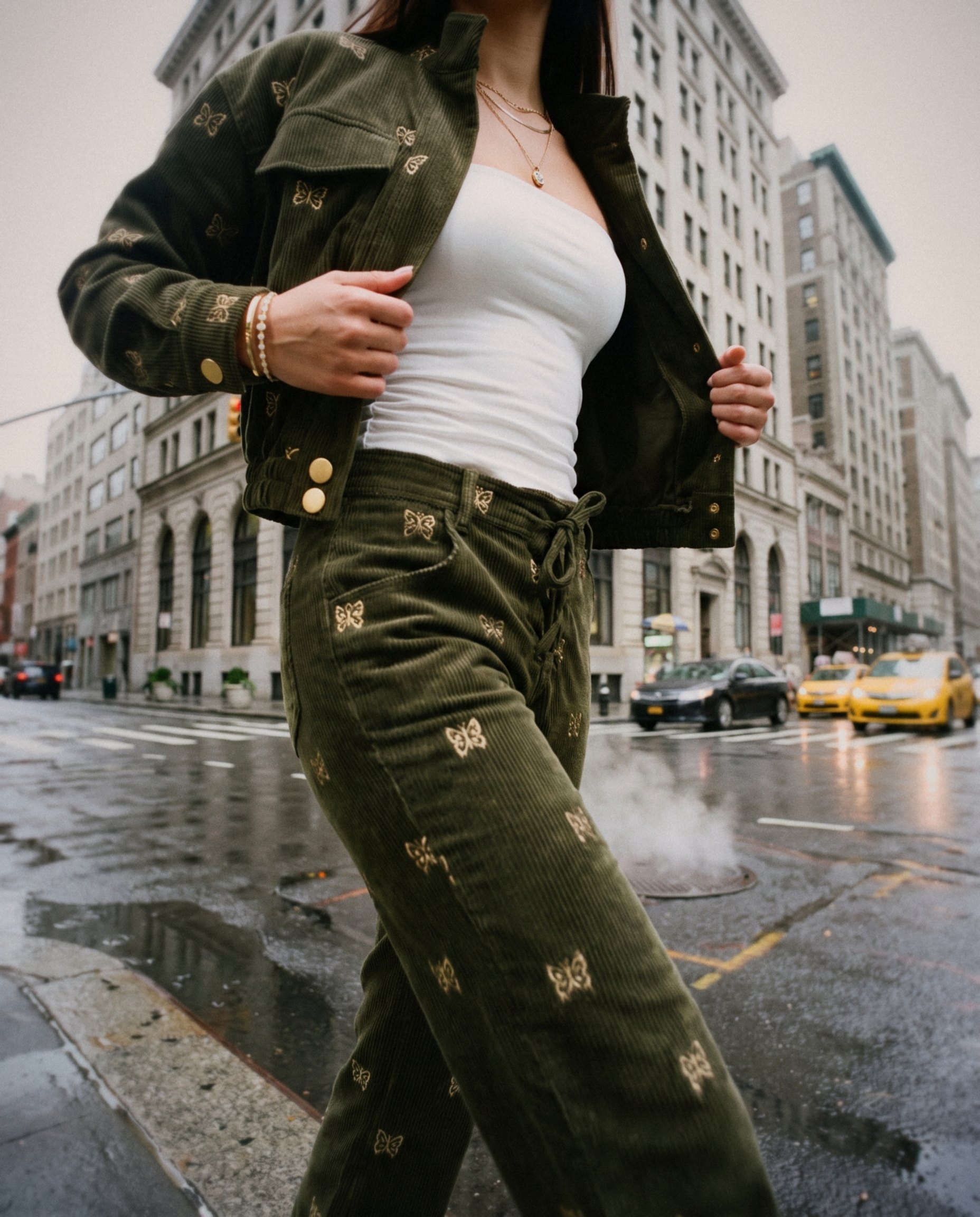 Butterfly Corduroy Jacket and Trousers: ground detail