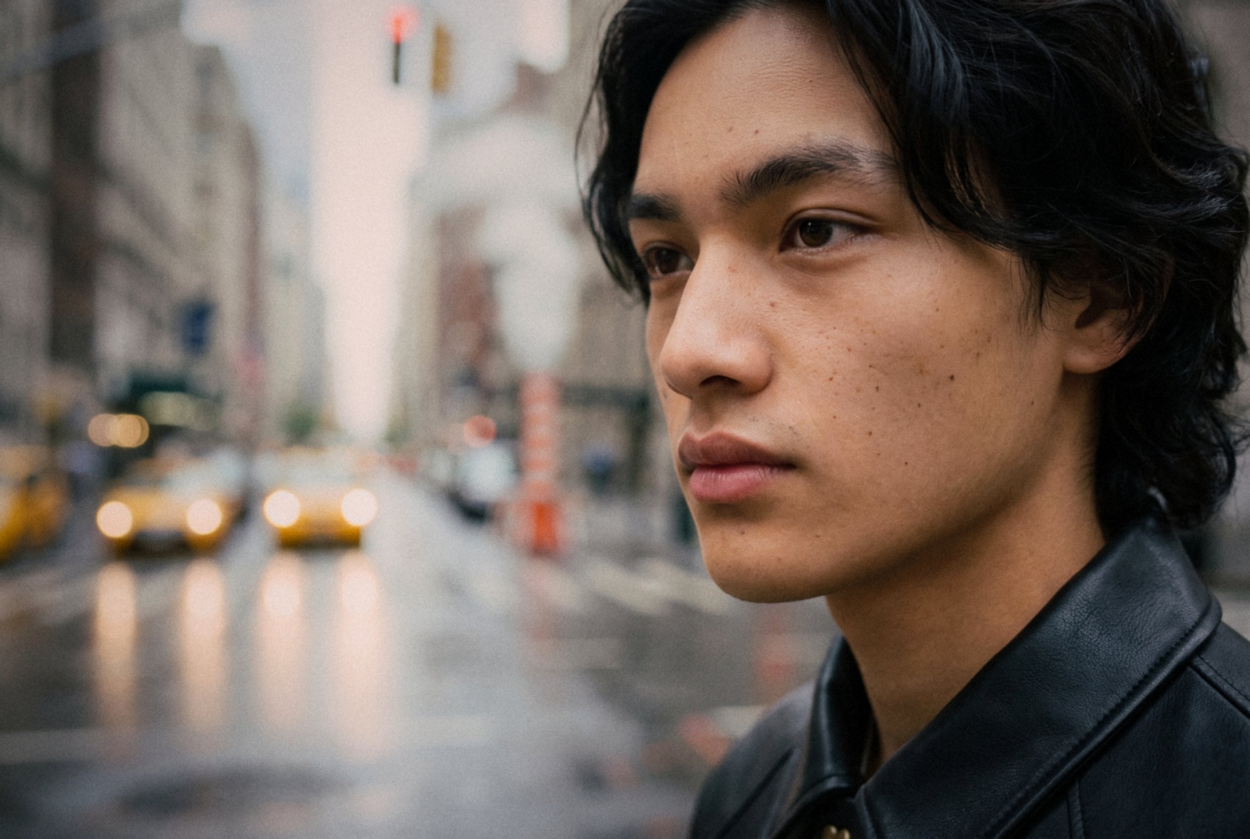 Leather Blouson and Pleated Shorts, New York: profile close
