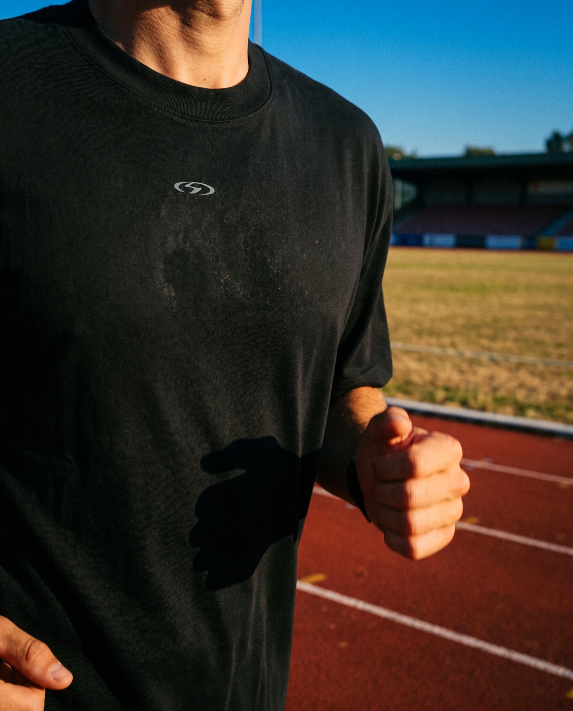 Boxy Tee and Compression Shorts: chest detail