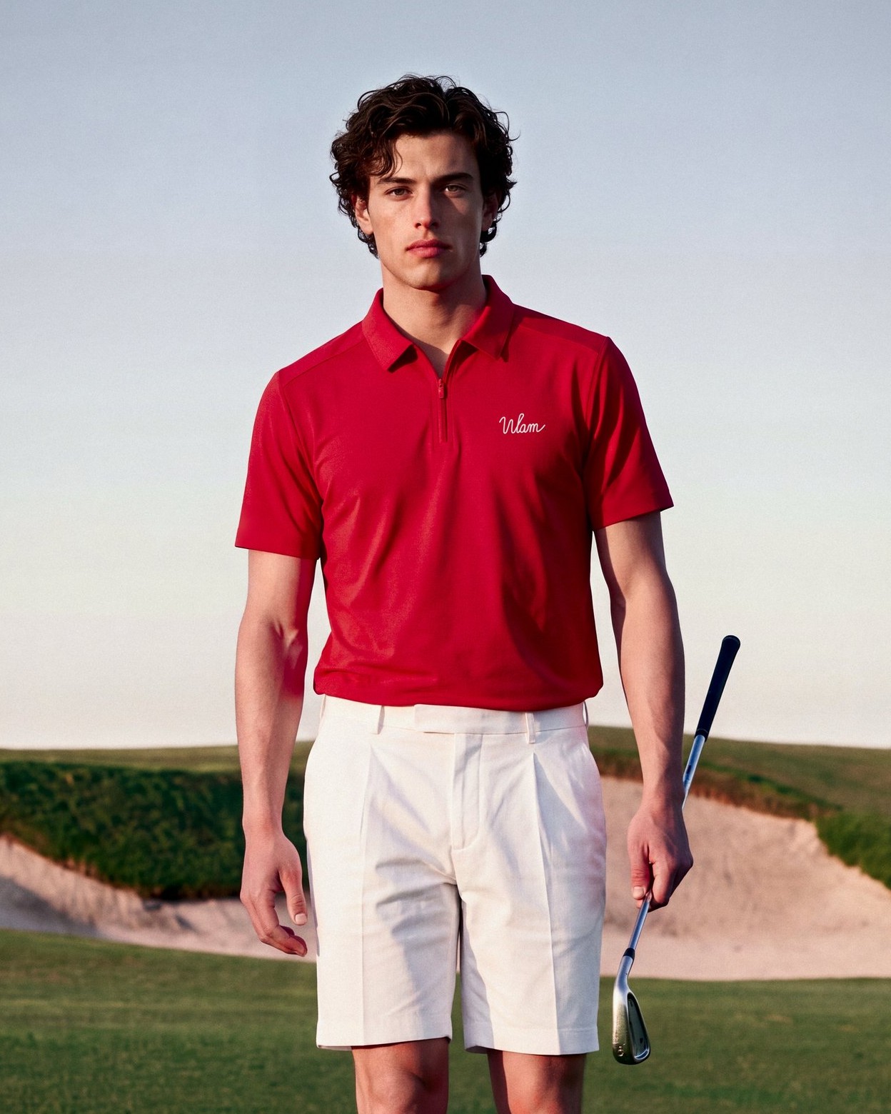 Red Quarter-Zip Polo: key visual, fairway walk