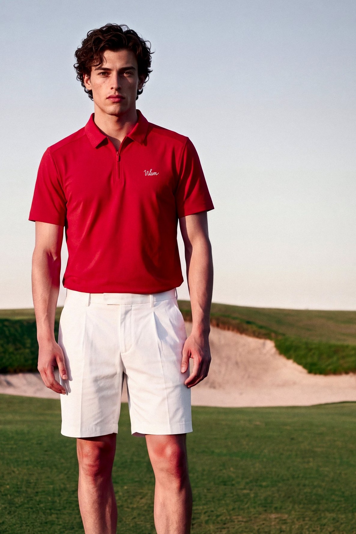 Red Quarter-Zip Polo: full look