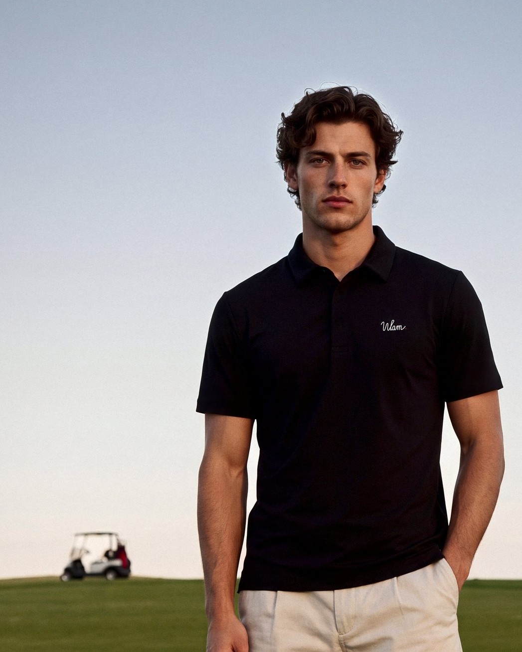 Black Hidden-Placket Polo: full look