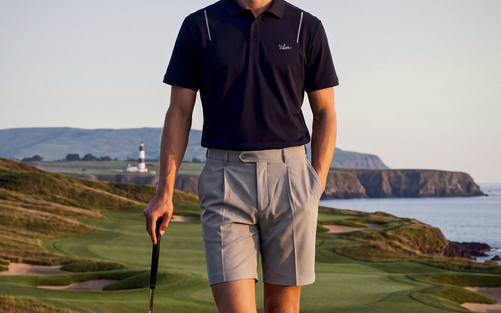 Navy Polo, Grey Piping: key visual, putter rest