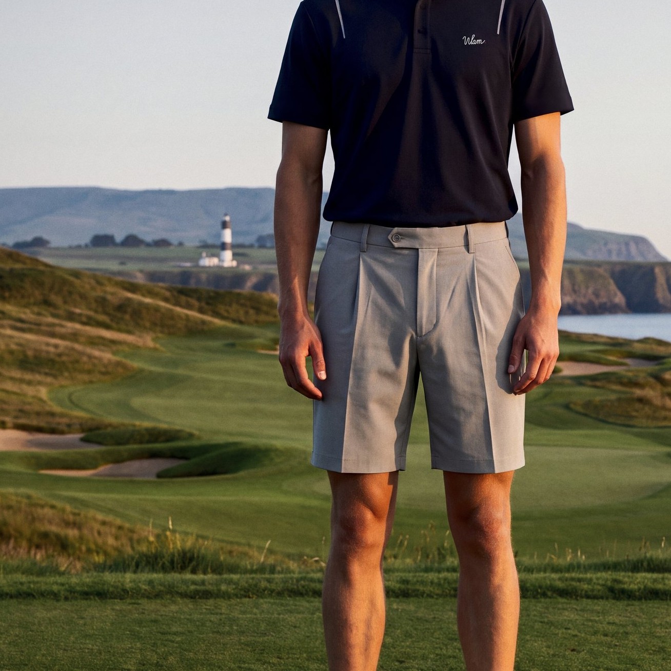 Navy Polo, Grey Piping: full look