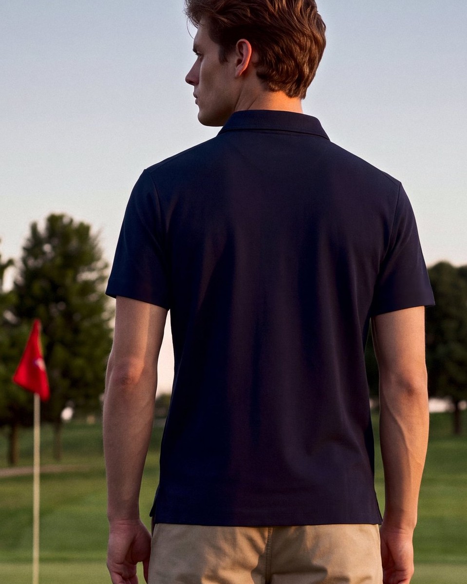 Navy Snap Polo: back view