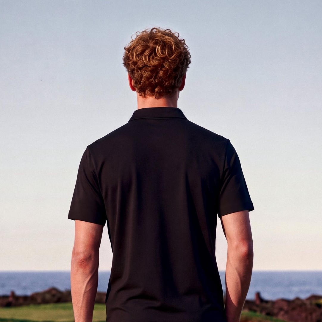 Black Quarter-Zip Polo: back view