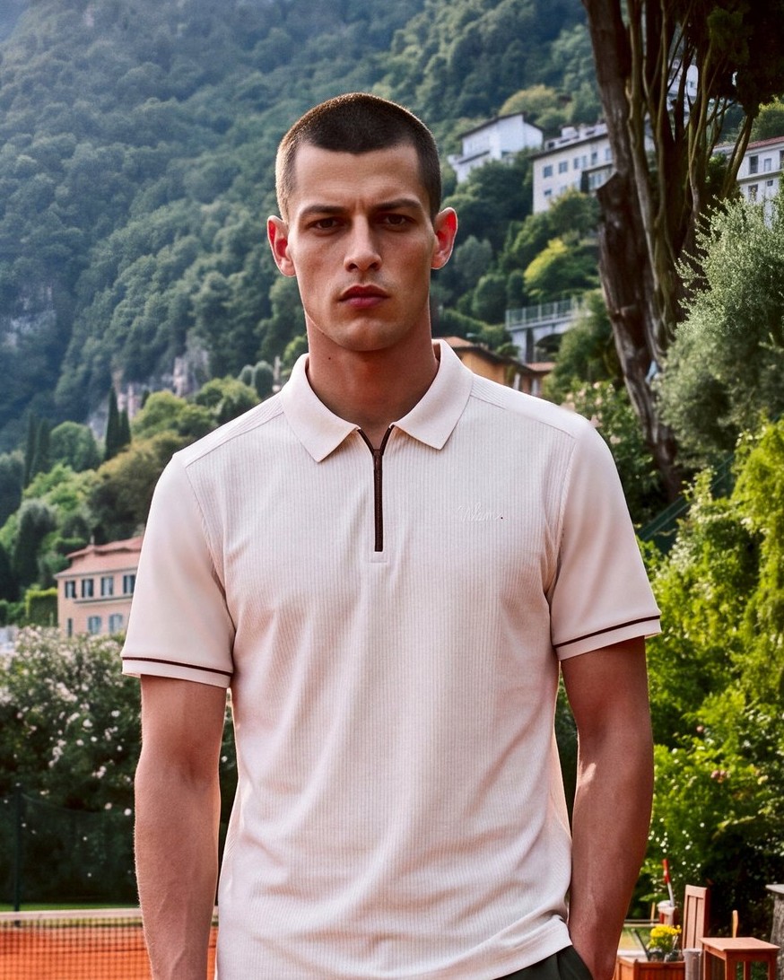 Cream Rib Polo, Brown Zip: full look