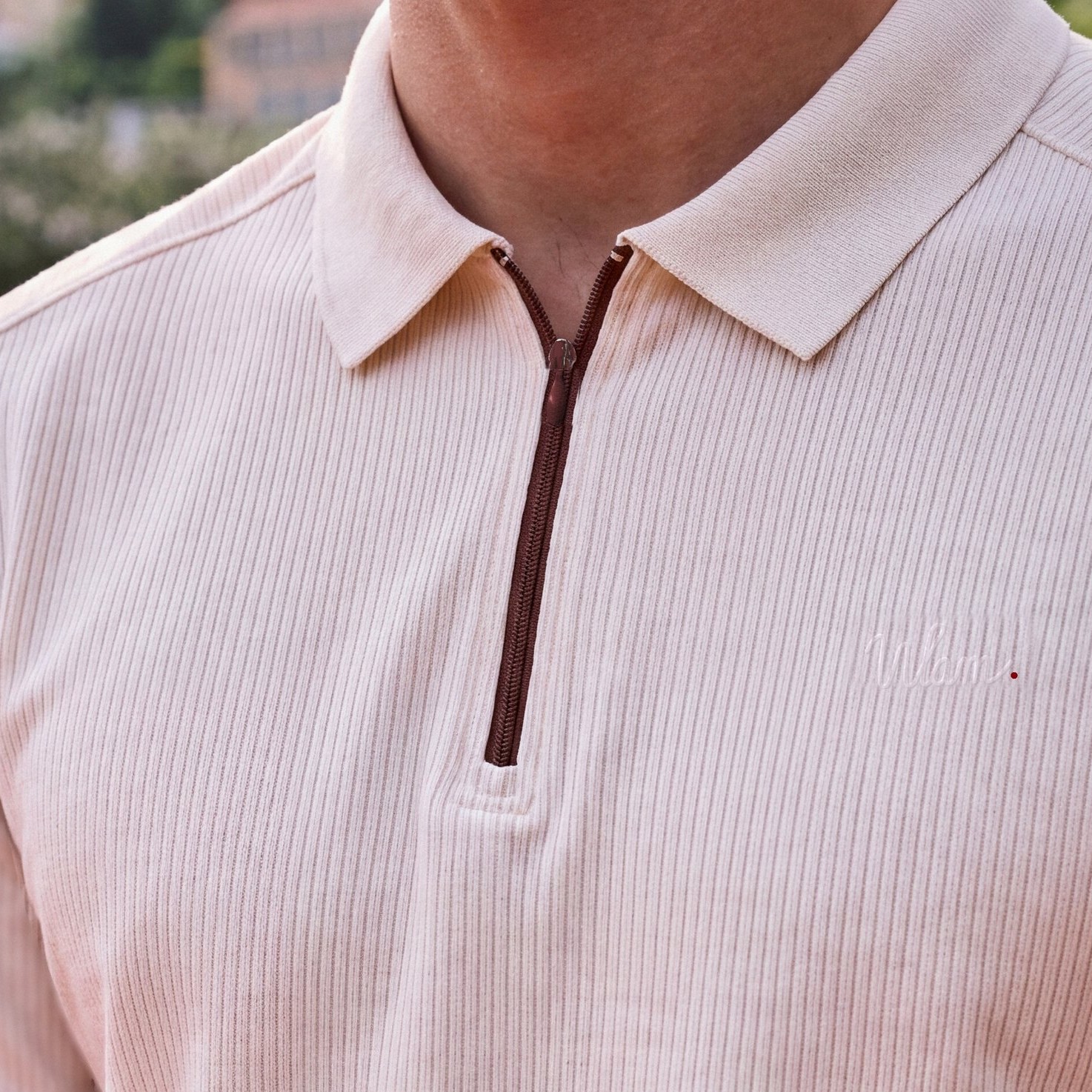 Cream Rib Polo, Brown Zip: details