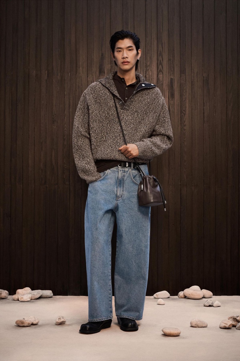 Knit Henley, Wide-Leg Jeans