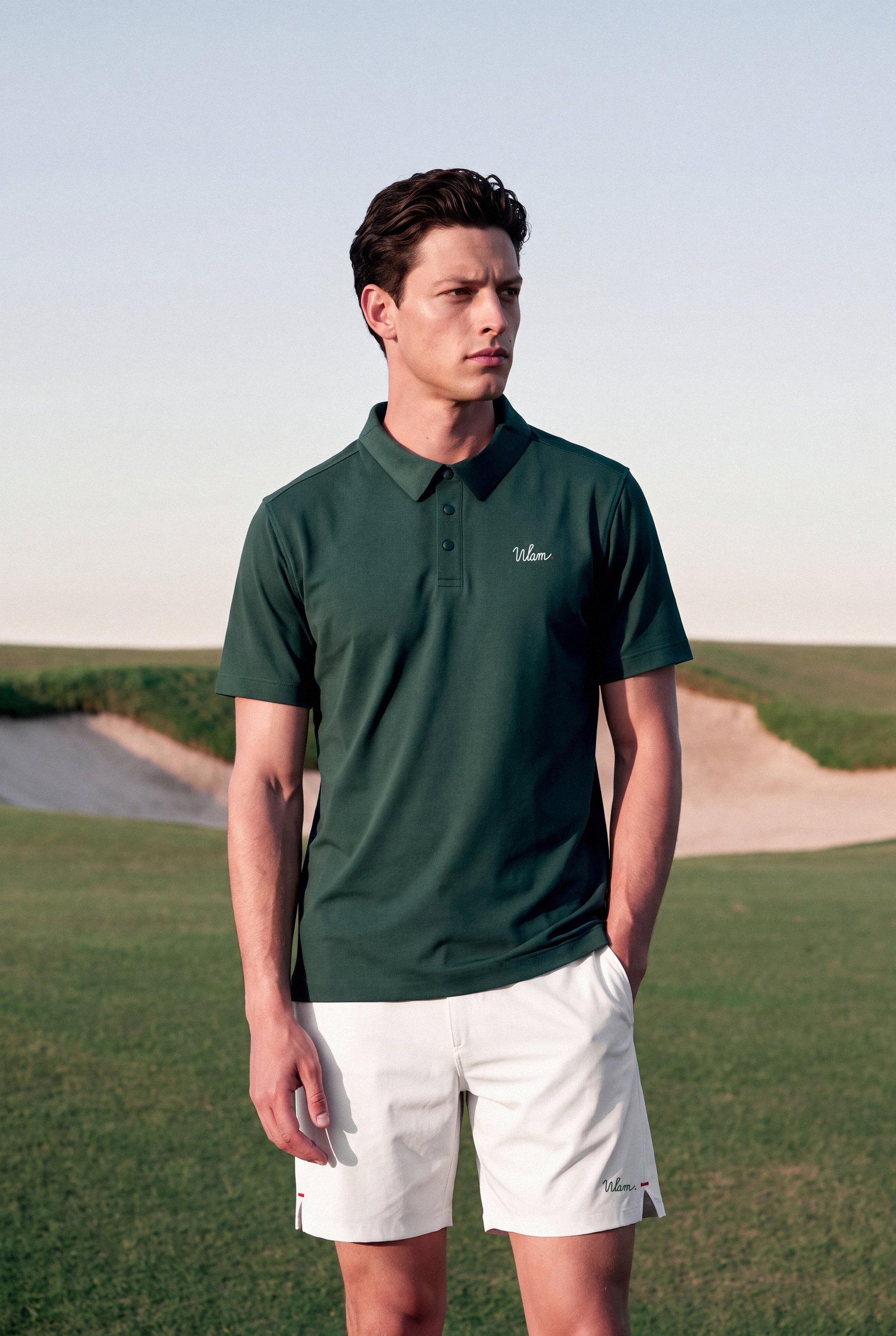 Deep Green Polo and White Shorts: candid
